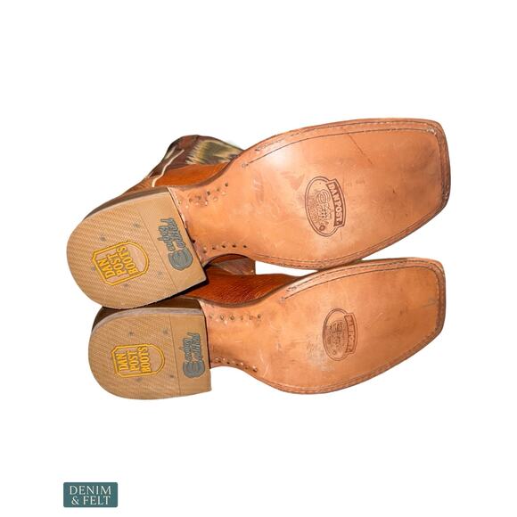 NEW Dan Post Smooth Ostrich Cowboy Boots Cognac Square Toe Western Cowboy 9 D main image 4